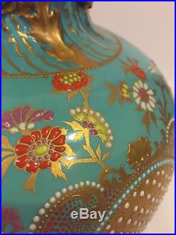 Antique Royal Crown Derby Turquise Jeweled Vase