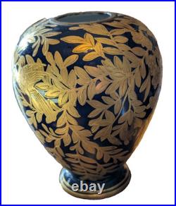 Antique Royal Crown Derby Vase Gold on Cobalt Blue with heavy gilt