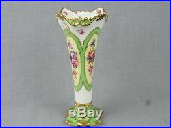 Antique Royal Crown Derby Vase Trumpet Form- Floral Decoration And Gilt Trim