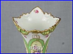 Antique Royal Crown Derby Vase Trumpet Form- Floral Decoration And Gilt Trim