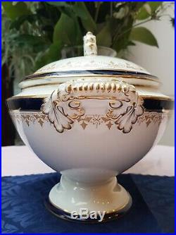 Antique Royal Crown Derby Vine Border Soup Tureen Cobalt Blue & Gold c. 1886
