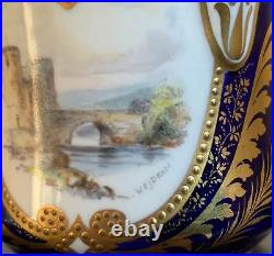 Antique Royal Crown Derby scene painted pot and cover, signed W E J Dean (C1919)