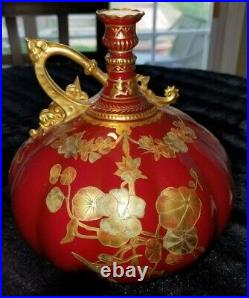 Antique Victorian Royal Crown Derby red lobed porcelain vase with Gilt. Withletter