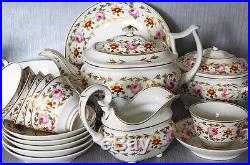 Antique early ROYAL CROWN DERBY tea set flowers, early nineteenth 17pcs teapot