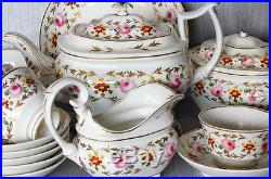 Antique early ROYAL CROWN DERBY tea set flowers, early nineteenth 17pcs teapot