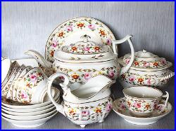 Antique early ROYAL CROWN DERBY tea set flowers, early nineteenth 17pcs teapot