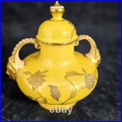 Appraisal/'95 Derby Crow Yellow Vase 1887 (pre) Royal Crown Derby 6 3/4