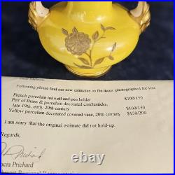 Appraisal/'95 Derby Crow Yellow Vase 1887 (pre) Royal Crown Derby 6 3/4