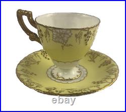 Art Deco Crown Derby Cup and Saucer'Vine' Yellow 1930s