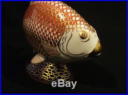 BEAUTIFUL ROYAL CROWN DERBY HAND ENAMELED FISH FIGURINE with GOLD TRIM