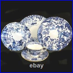 BLUE MIKADO by Royal Crown Derby 5 Piece Place Setting VINTAGE made in England