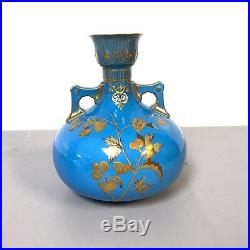 Beautiful Antique English Crown Derby Vase in Blue With Gold Decoration