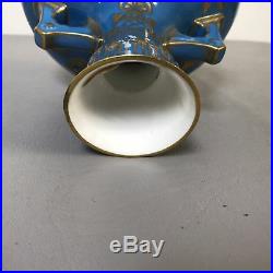 Beautiful Antique English Crown Derby Vase in Blue With Gold Decoration
