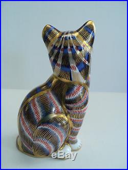 Beautiful Royal Crown Derby Gilt Imari Decorated Cat Figural Paperweight