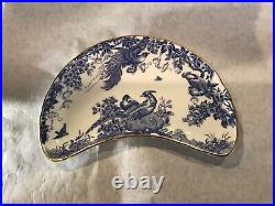 Blue AVES by ROYAL CROWN DERBY Porcelain Bone China Crescent Salad Plate 1984