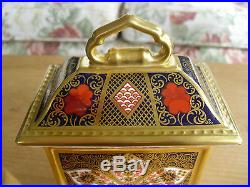 Boxed Royal Crown Derby 1128 Solid Gold Band Mantel Clock 7 1st Quality