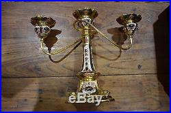 Boxed Royal Crown Derby Old Imari Solid Gold Band Candelabra 1128
