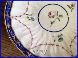 C. 1778 Antique Crown Derby Tea Bowl & Saucer Handpainted Floral & Cobalt Trim