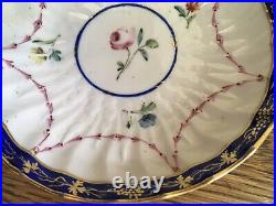 C. 1778 Antique Crown Derby Tea Bowl & Saucer Handpainted Floral & Cobalt Trim