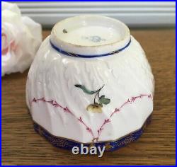 C. 1778 Antique Crown Derby Tea Bowl & Saucer Handpainted Floral & Cobalt Trim