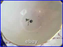 C. 1778 Antique Crown Derby Tea Bowl & Saucer Handpainted Floral & Cobalt Trim