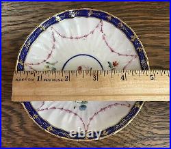 C. 1778 Antique Crown Derby Tea Bowl & Saucer Handpainted Floral & Cobalt Trim