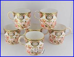 C1984 Royal Crown Derby Coffee Can Set of 6 Demitasse Cups Kings Blue Rust Gold