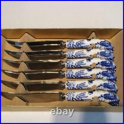 Ch4496 Royal Crown Derby Blue Mikado Set Of 6 Fruit Knives In Original Box