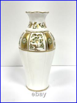 Coalport Royal Crown Derby Green Derby Panel Handpainted Fluted Porcelain Vase