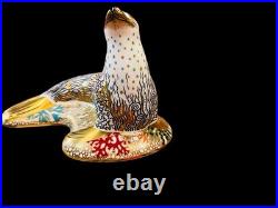 Collectible Royal Crown Derby large paperweight Sea Lion 4 1/2 H gold stopper