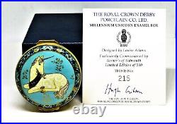 Crummles English Enamel Box- Unicorn & Jewels & Flowers Royal Crown Derby Le