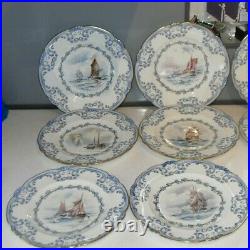 DATE 1913 SET 12 HAND PAINTED NAUTICAL ROYAL CROWN DERBY SIGNED WEJ Dean PLATES