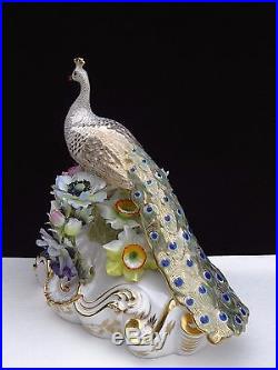 Exquisite Vintage Royal Crown Derby Low Peacock Figurine 22kt Gold Accents