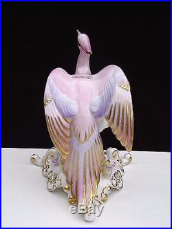 Exquisite Vintage Royal Crown Derby Pink Chelsea Bird Figurine 22kt Gold