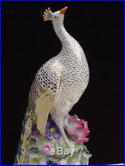 Exquisite Vintage Royal Crown Derby Tall Peacock Figurine 22kt Gold Accents