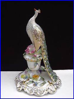 Exquisite Vintage Royal Crown Derby Tall Peacock Figurine 22kt Gold Accents