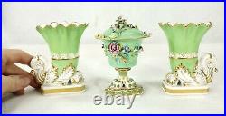 Early Antique Royal Crown Derby Porcelain Garniture Pieces Robert Bloor as is