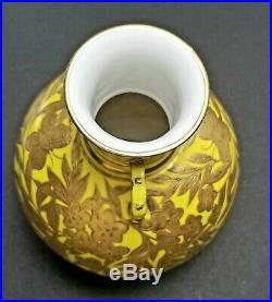 Early Royal Crown Derby Ground Yellow Porcelain Vase Gold Butterfly Flowers