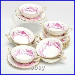 Eight (8) Royal Crown Derby Chelsea Bird Red/pink Cream Soup Bowls A524