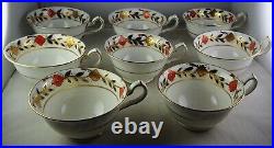 Eight Royal Crown Derby Asian Rose Cups (only) Duesbury Shape Floral Band Gold