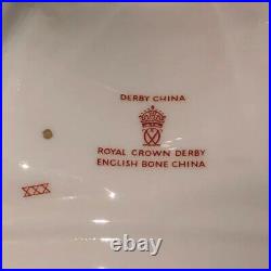 English Pair Bone China Royal Crown Derby Gold & White Aves Candlesticks 1957
