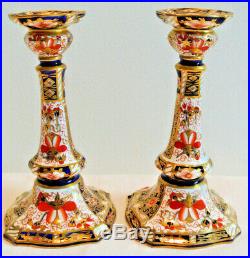 Extremely Rare Pair Of Royal Crown Derby 2451 Candlesticks Date Code 1916