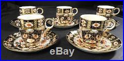 Five Royal Crown Derby Old Traditional Imari Demitasse Cups & Saucers