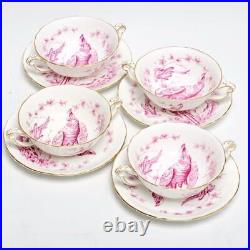 Four (4) Royal Crown Derby Chelsea Bird Red/pink Cream Soup Bowls A524