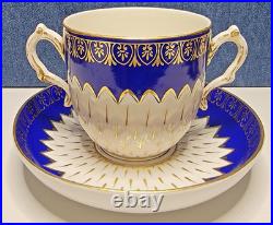 GEORGIAN Ca 1785 Royal Crown DERBY Cobalt Blue ARTICHOKE Bouillon Cup & Saucer