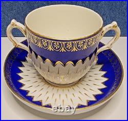 GEORGIAN Ca 1785 Royal Crown DERBY Cobalt Blue ARTICHOKE Bouillon Cup & Saucer