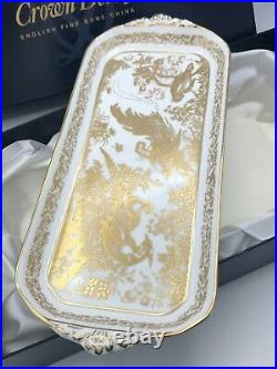 Gold Aves by Royal Crown Derby Rectangular Sandwich Tray, NEW