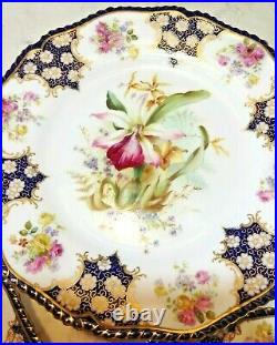 Hand-Painted Orchids in Antique Royal Worcester Plates & Compotes FREE SHIPPING