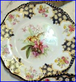 Hand-Painted Orchids in Antique Royal Worcester Plates & Compotes FREE SHIPPING