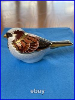 Hard To Find House Sparrow Paperweight Royal Crown Derby Gold Stopper